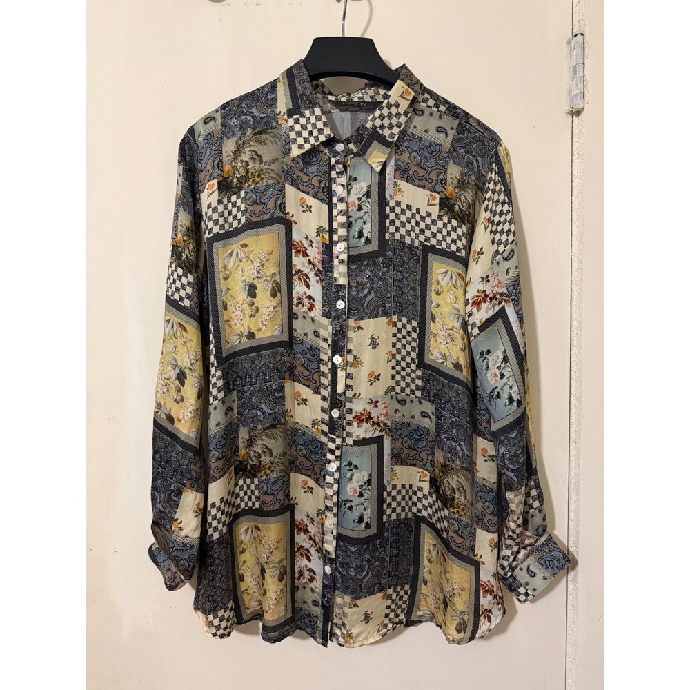 Apny Apparel Silk Patchwork Print Button Down Shi… - image 6